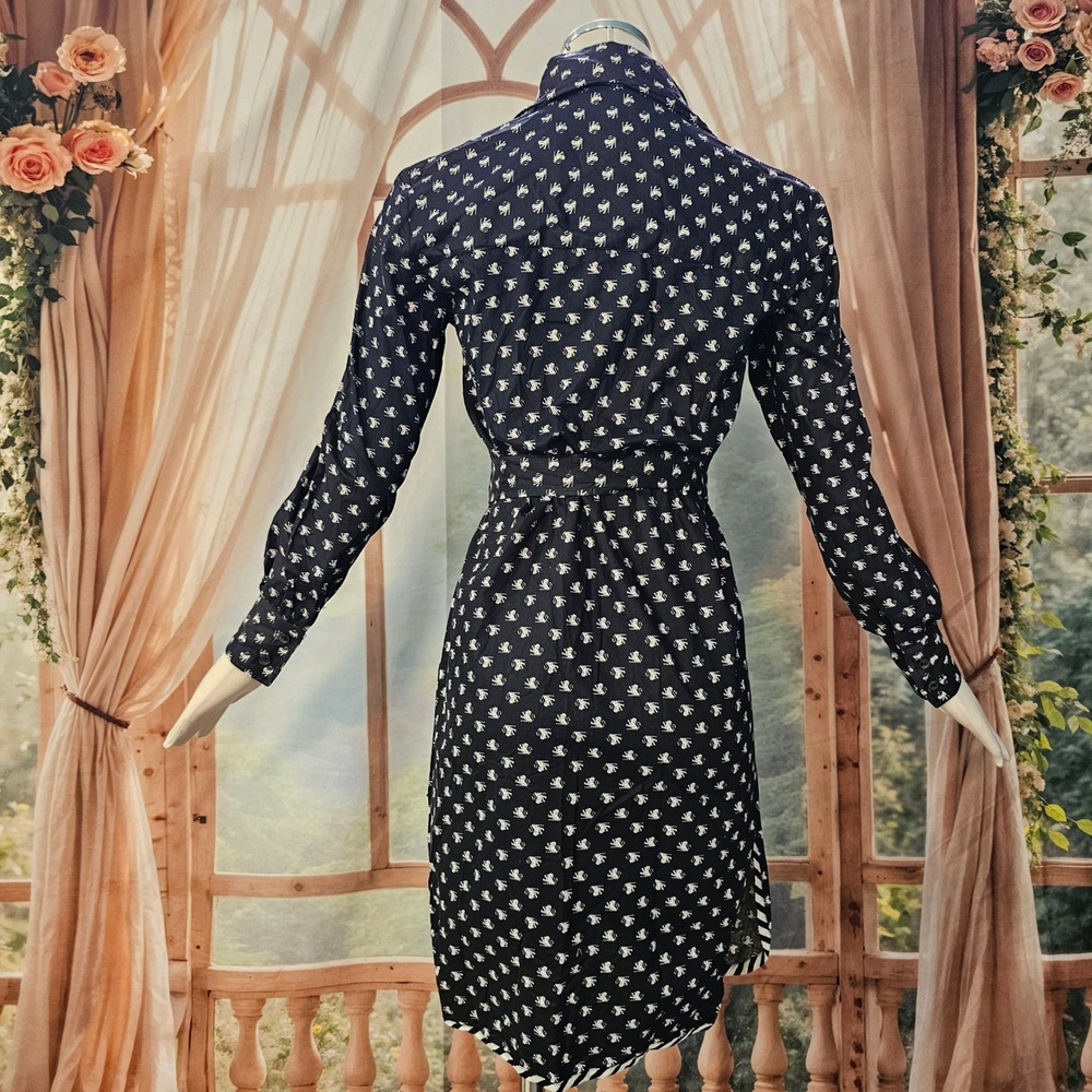 Vintage 1970s Shirt Dress Richard Frontman Navy Blue Heraldic Lion Print Belted - Picture 11 of 13